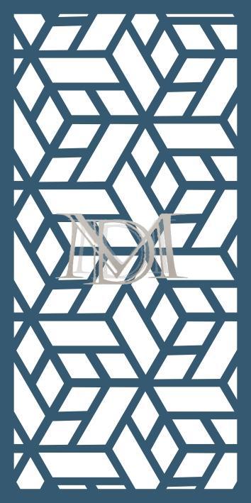 Diseño geométrico tridimensional para corte láser con patrón de estrellas hexagonales y formas prismáticas entrelazadas.