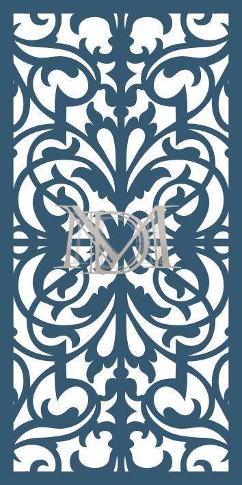 Panel decorativo de corte láser con diseño ornamental clásico de volutas simétricas estilo damasco y barroco.