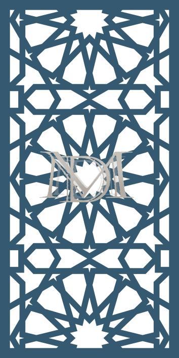 Celosía de corte láser con patrón clásico de estrella islámica de 12 puntas y geometría mudéjar tradicional.